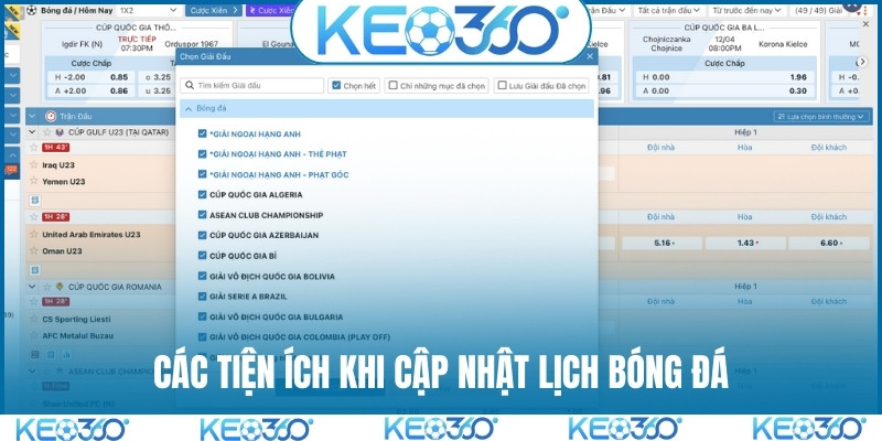 Các tiện ích khi cập nhật lịch bóng đá